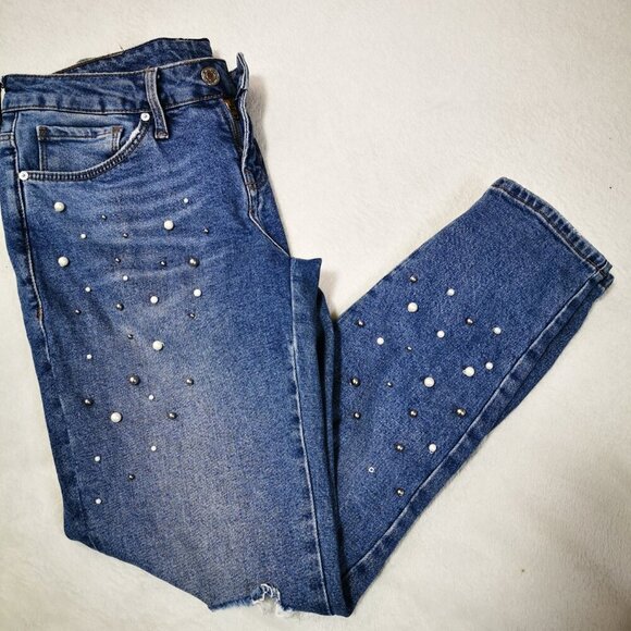 Mavi Women’s Tess Denim Skinny Distressed Jean With Faux Pearl Accent SZ:27 - Picture 3 of 12